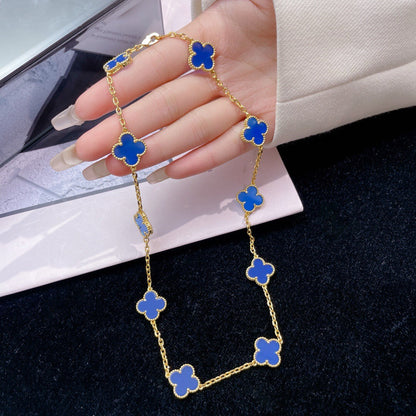 [Glitter Jewelry]CLOVER 10 MOTIFS BLUE AGATE NECKLACE