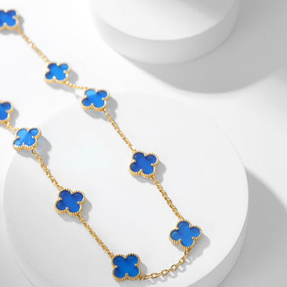 [Glitter Jewelry]CLOVER 10 MOTIFS BLUE AGATE NECKLACE