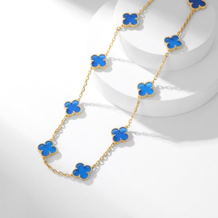[Glitter Jewelry]CLOVER 10 MOTIFS BLUE AGATE NECKLACE