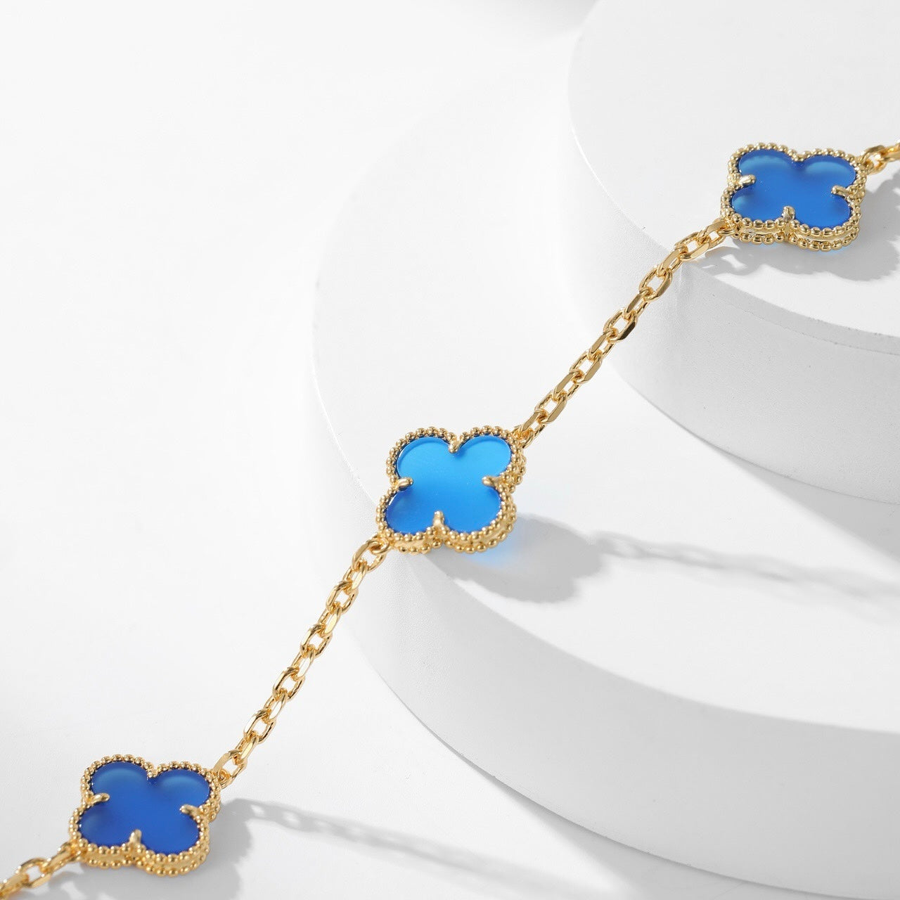 [Glitter Jewelry]CLOVER 10 MOTIFS BLUE AGATE NECKLACE