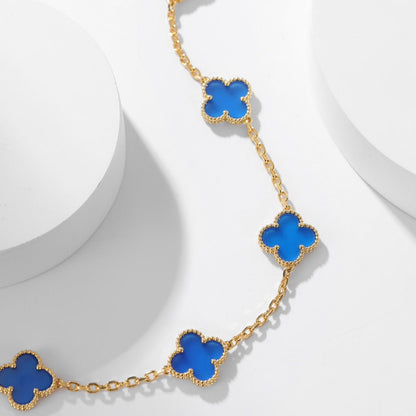 [Glitter Jewelry]CLOVER 10 MOTIFS BLUE AGATE NECKLACE