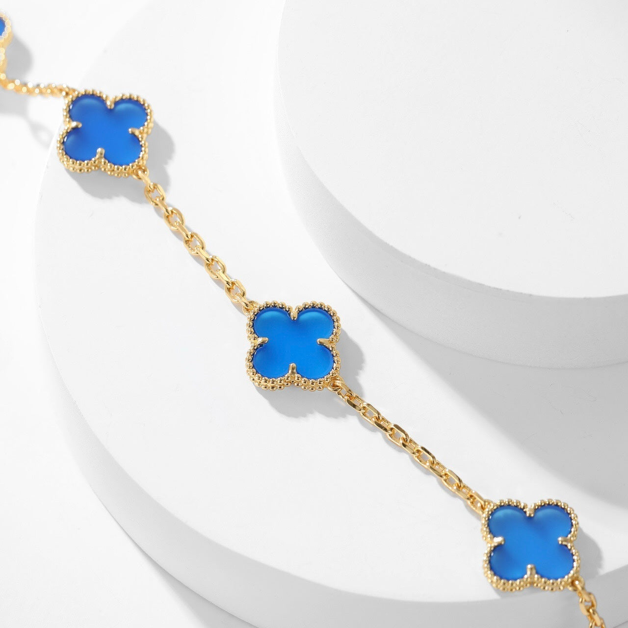[Glitter Jewelry]CLOVER 10 MOTIFS BLUE AGATE NECKLACE