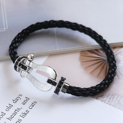[Glitter Jewelry]FORCE LARGE HORSESHOE BLACK DIAMOND BRACELET SILVER