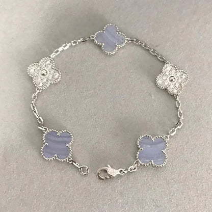 [Glitter Jewelry]CLOVER  5 MOTIF DIAMOND PURPLE CHALCEDONY BRACELET SILVER