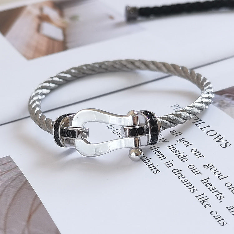 [Glitter Jewelry]FORCE LARGE HORSESHOE BLACK DIAMOND BRACELET SILVER