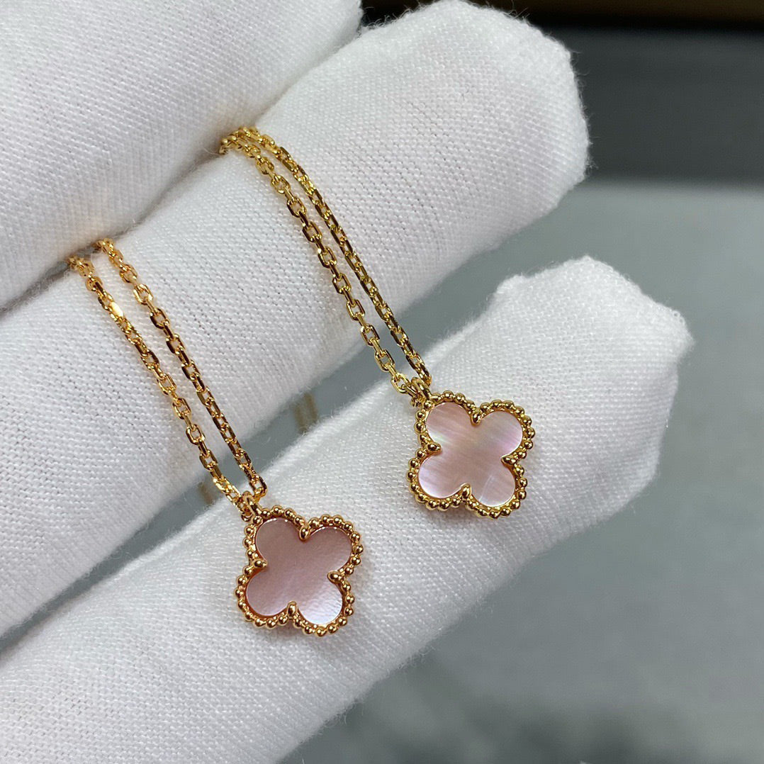 [Glitter Jewelry]CLOVER 15MM PINK MOTHER-OF-PEARL SINGLE FLOWER NECKLACE