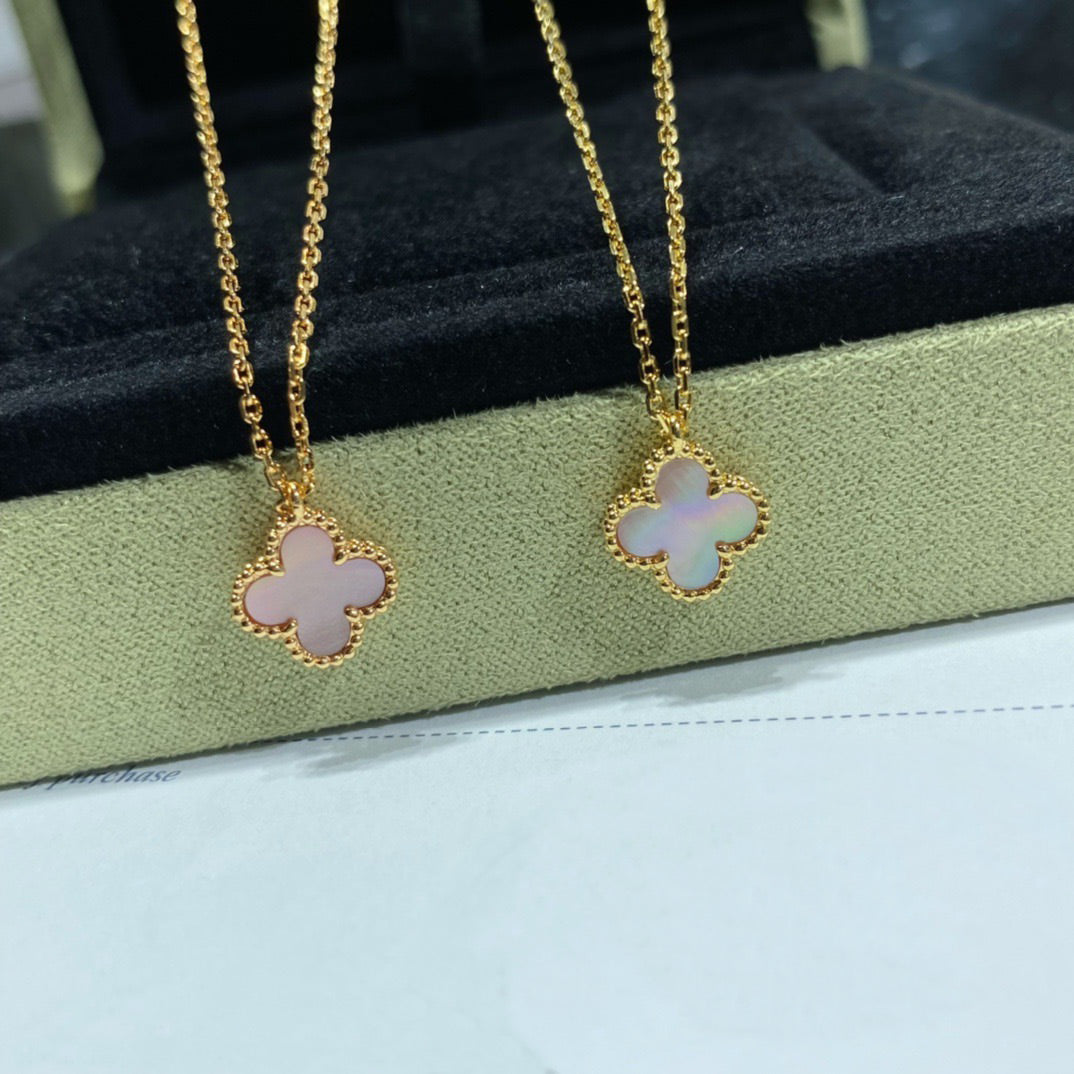 [Glitter Jewelry]CLOVER 15MM PINK MOTHER-OF-PEARL SINGLE FLOWER NECKLACE