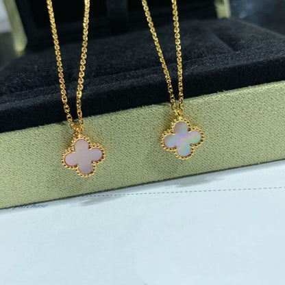 [Glitter Jewelry]CLOVER 15MM PINK MOTHER-OF-PEARL SINGLE FLOWER NECKLACE