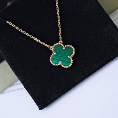 [Glitter Jewelry]CLOVER 15MM MALACHITE SINGLE FLOWER  NECKLACE