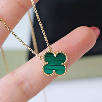 [Glitter Jewelry]CLOVER 15MM MALACHITE SINGLE FLOWER  NECKLACE