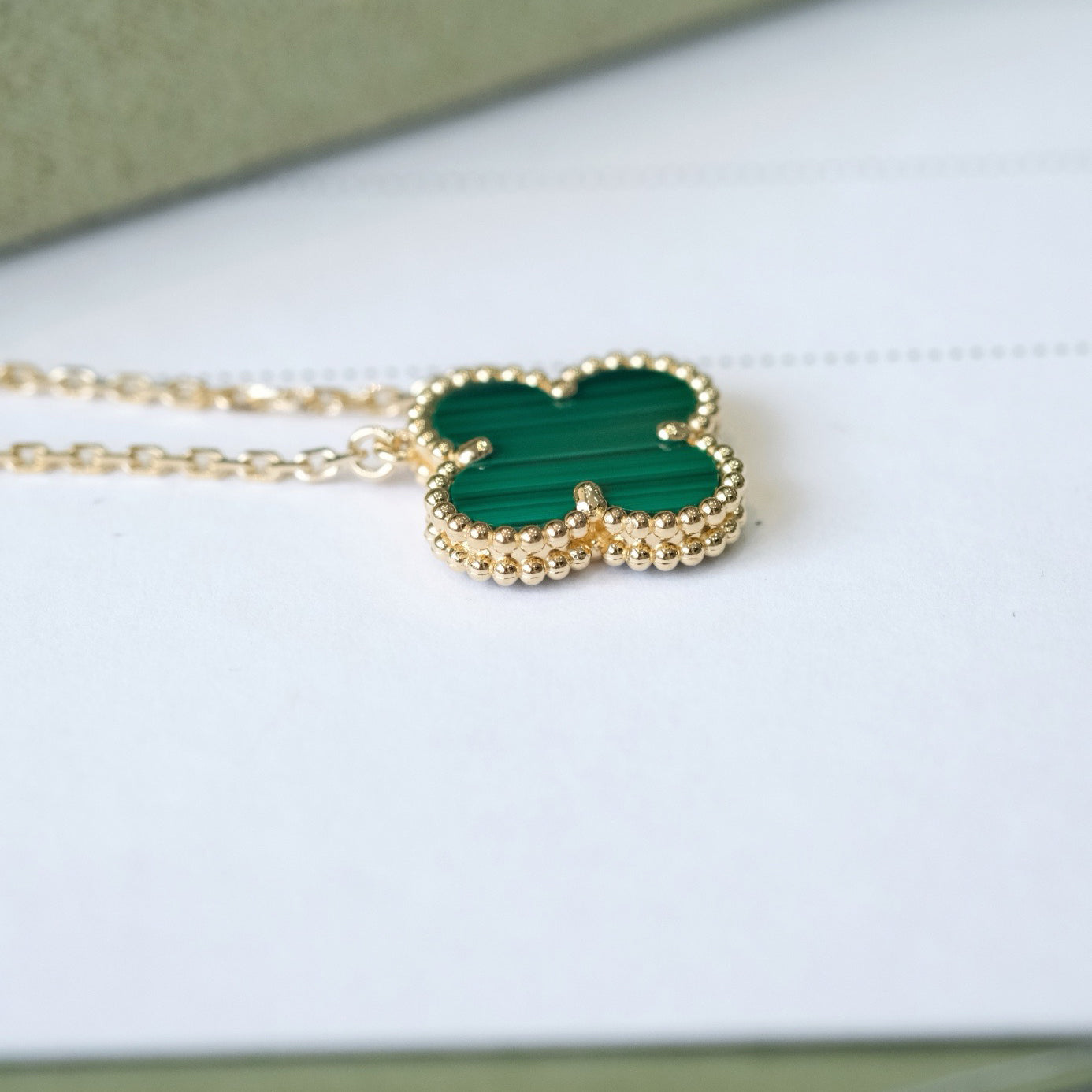 [Glitter Jewelry]CLOVER 15MM MALACHITE SINGLE FLOWER  NECKLACE