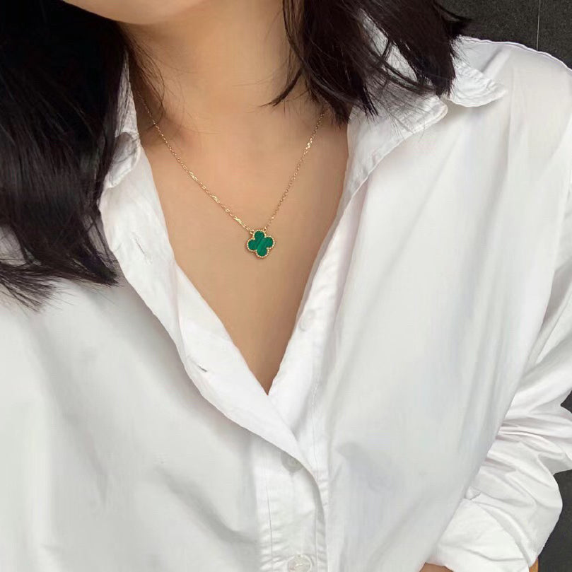 [Glitter Jewelry]CLOVER 15MM MALACHITE SINGLE FLOWER  NECKLACE