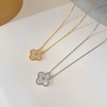 [Glitter Jewelry]CLOVER 15MM DIAMOND SINGLE FLOWER NECKLACE