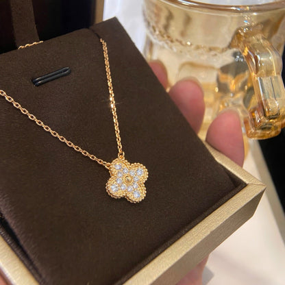 [Glitter Jewelry]CLOVER 15MM DIAMOND SINGLE FLOWER NECKLACE