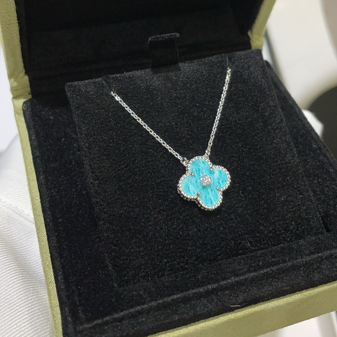 [Glitter Jewelry]CLOVER 15MM DIAMOND SVRES PORCELAIN  NECKLACE SILVER