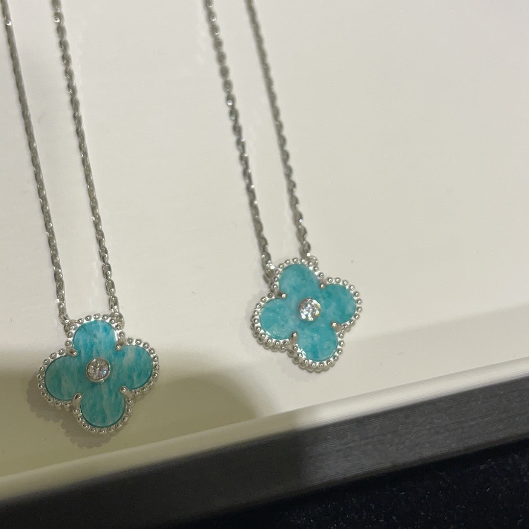 [Glitter Jewelry]CLOVER 15MM DIAMOND SVRES PORCELAIN  NECKLACE SILVER