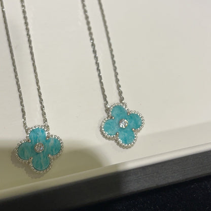 [Glitter Jewelry]CLOVER 15MM DIAMOND SVRES PORCELAIN  NECKLACE SILVER