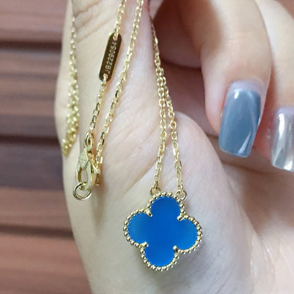 [Glitter Jewelry]CLOVER 15MM BLUE AGATE NECKLACE