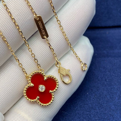 [Glitter Jewelry]CLOVER 15MM DIAMOND CARNELIAN NECKLACE