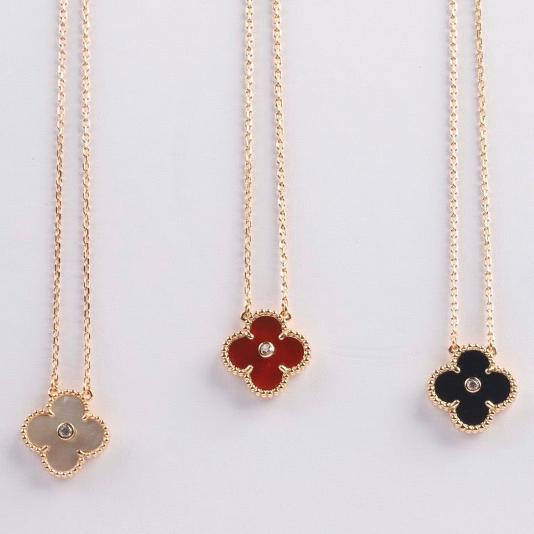 [Glitter Jewelry]CLOVER 15MM DIAMOND CARNELIAN NECKLACE