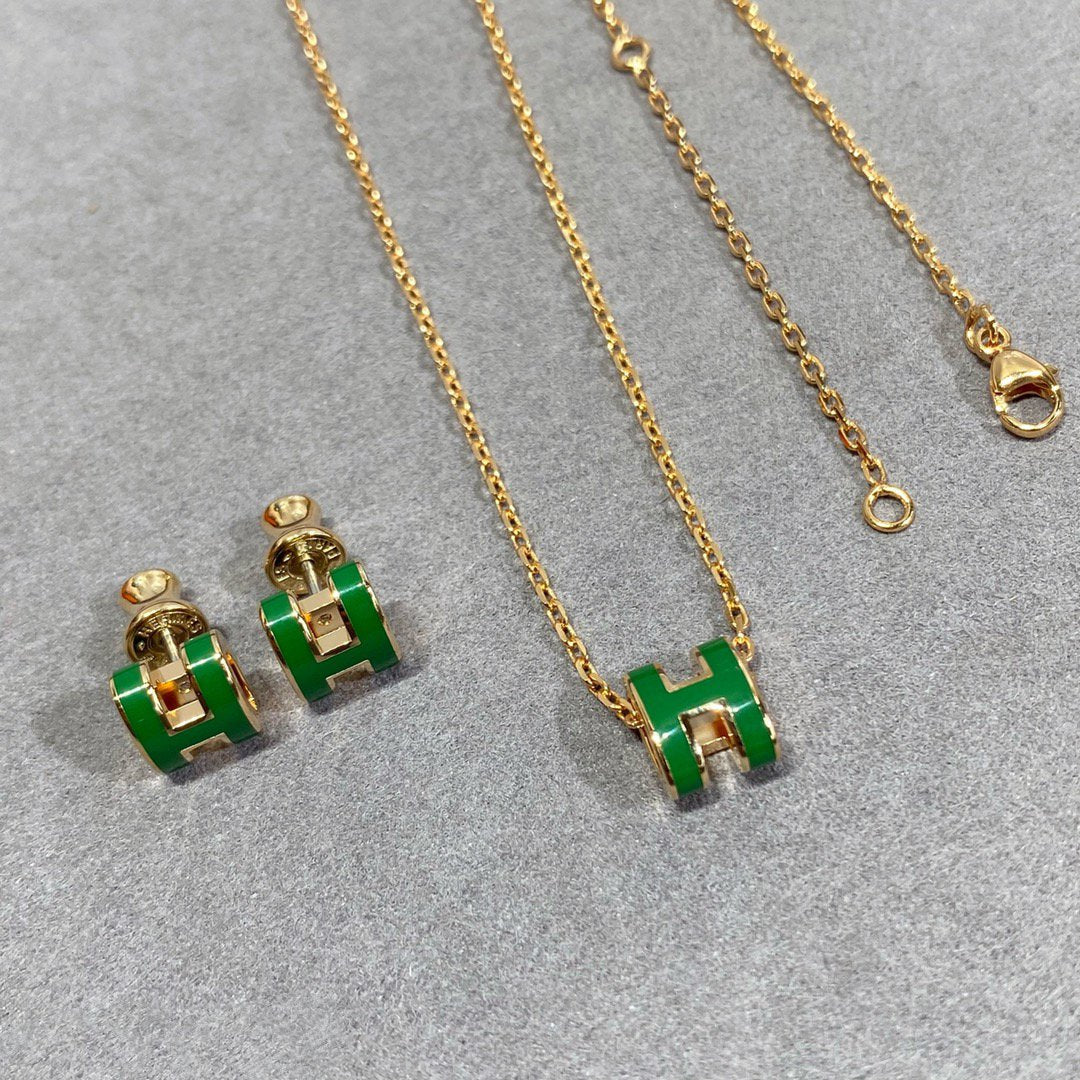 [Glitter Jewelry]POP H GREEN NECKLACE SILVER AND GOLD
