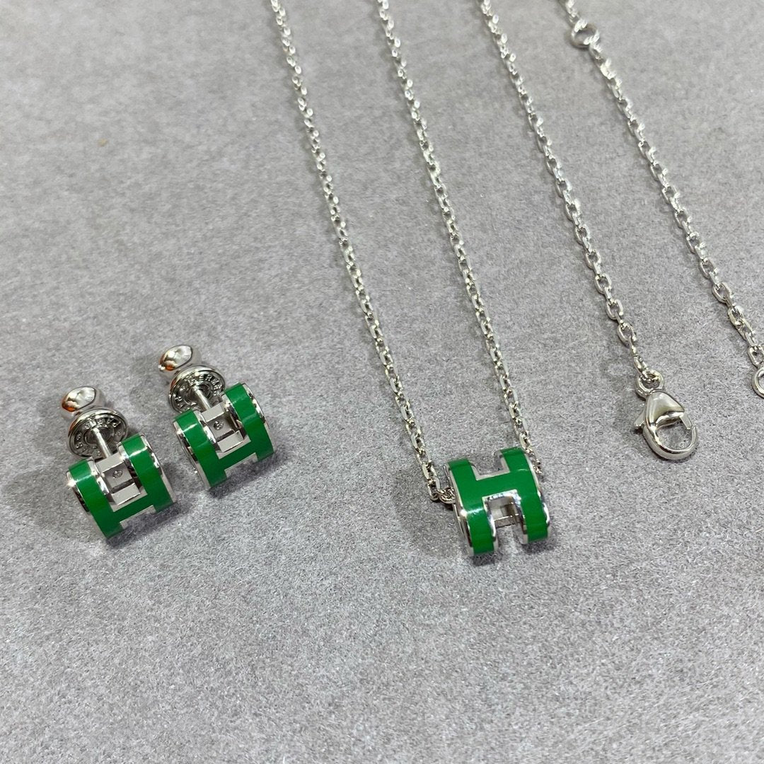 [Glitter Jewelry]POP H GREEN NECKLACE SILVER AND GOLD