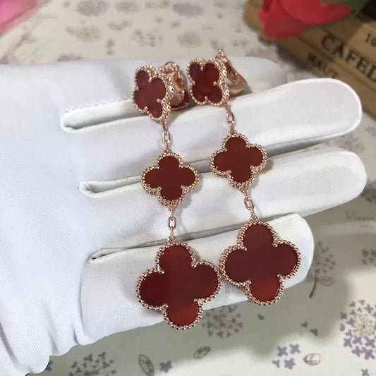 [Glitter Jewelry]CLOVER 3 MOTIF CARNELIAN DROP EARRINGS