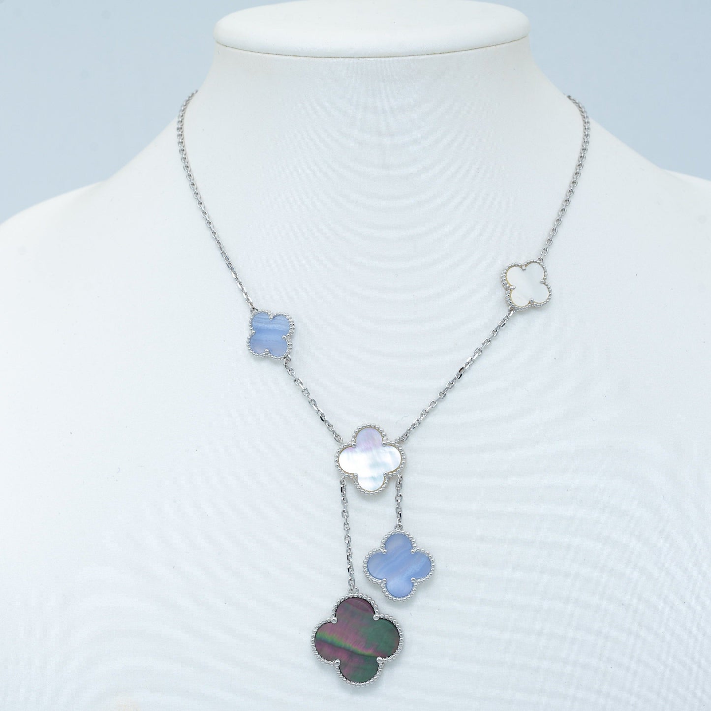 [Glitter Jewelry]CLOVER MOP CHALCEDONY NECKLACE SILVER 6 MOTIF