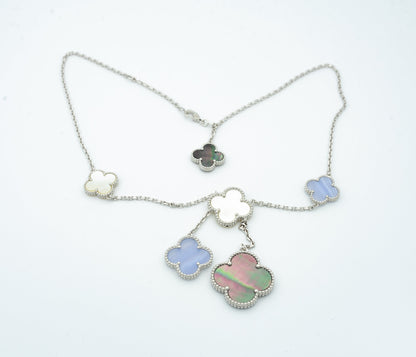 [Glitter Jewelry]CLOVER MOP CHALCEDONY NECKLACE SILVER 6 MOTIF