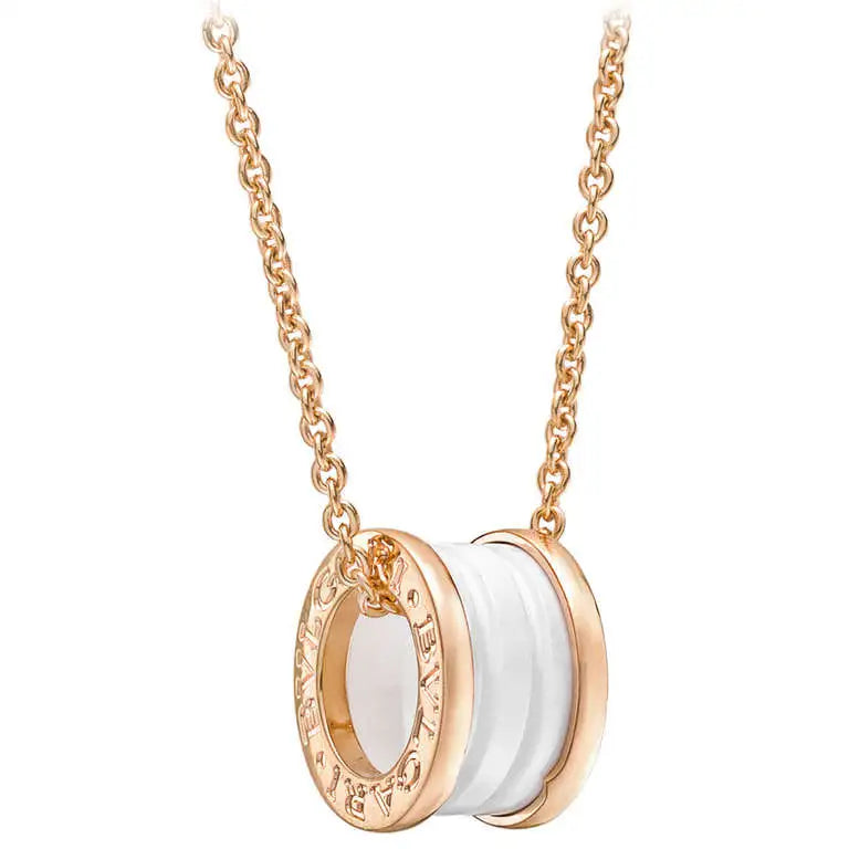 [Glitter Jewelry]ZERO 1 WHITE CERAMIC PINK GOLD DIAMOND NECKLACE
