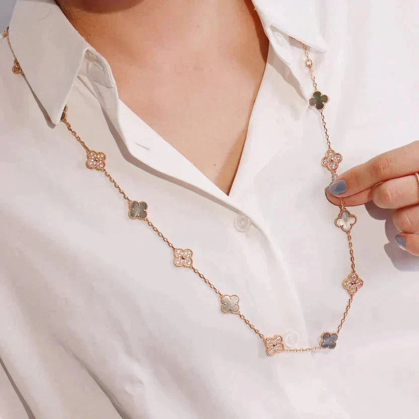 [Glitter Jewelry]CLOVER 20 MOTIFS DARK MOP DIAMOND  NECKLACE