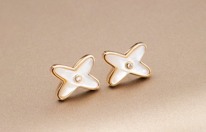 [Glitter Jewelry]JEUX DE WHITE MOP ROSE GOLD DIAMOND EARRINGS