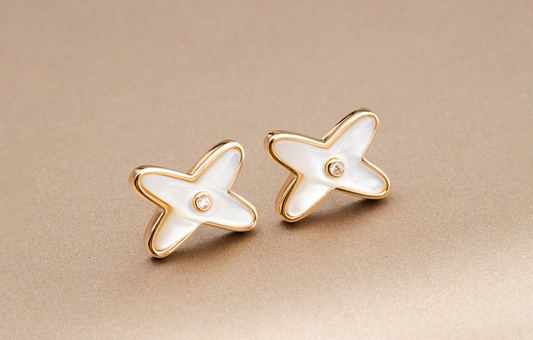 [Glitter Jewelry]JEUX DE WHITE MOP PINK GOLD DIAMOND EARRINGS