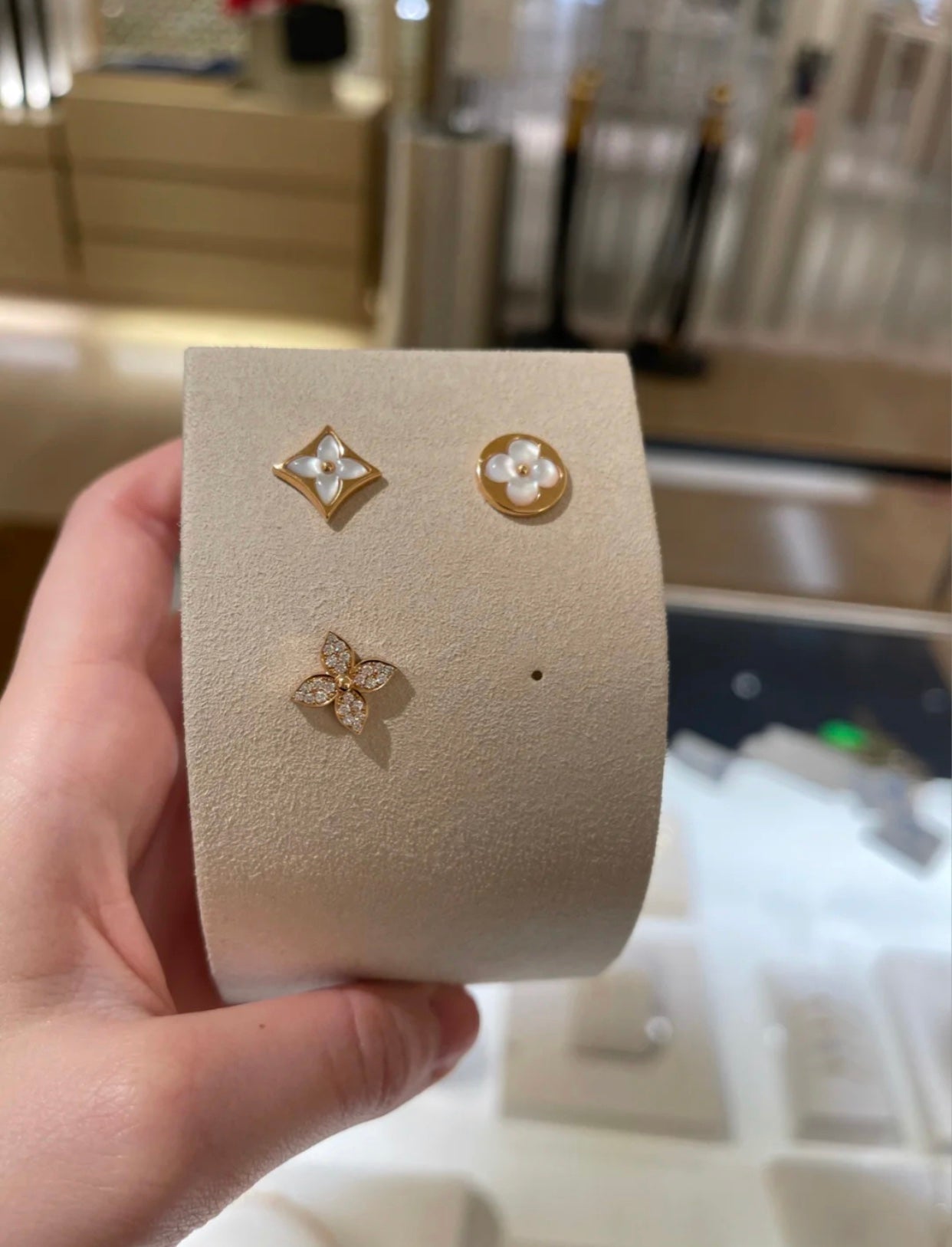 [Glitter Jewelry]STAR BLOSSOM STUD EARRINGS PINK GOLD DIAMONDS