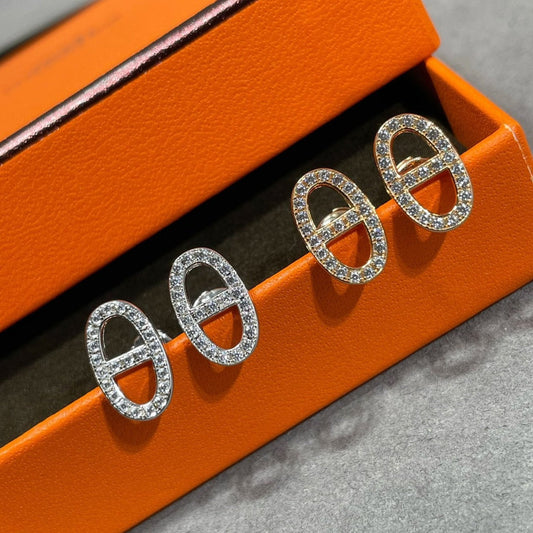 [Glitter Jewelry]HM FULL DIAMOND PIG NOSE STUD EARRINGS