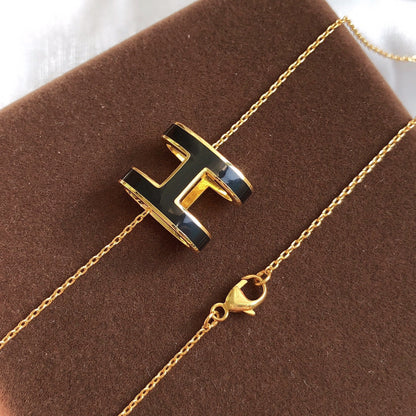 [Glitter Jewelry]HM CLIC BLACK ENAMEL GOLD NECKLACE
