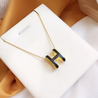 [Glitter Jewelry]HM CLIC BLACK ENAMEL GOLD NECKLACE