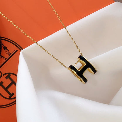 [Glitter Jewelry]HM CLIC BLACK ENAMEL GOLD NECKLACE