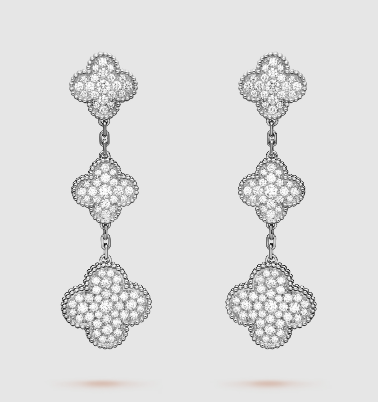 [Glitter Jewelry]CLOVER 3 MOTIF DIAMOND SILVER DROP EARRINGS