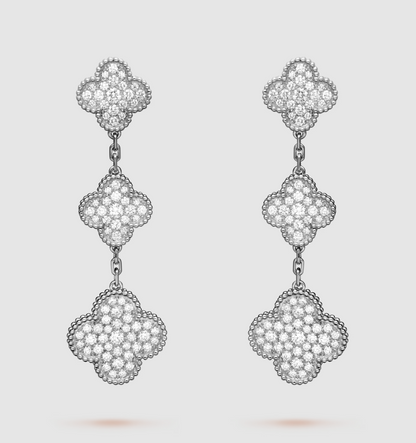 [Glitter Jewelry]CLOVER 3 MOTIF DIAMOND SILVER DROP EARRINGS