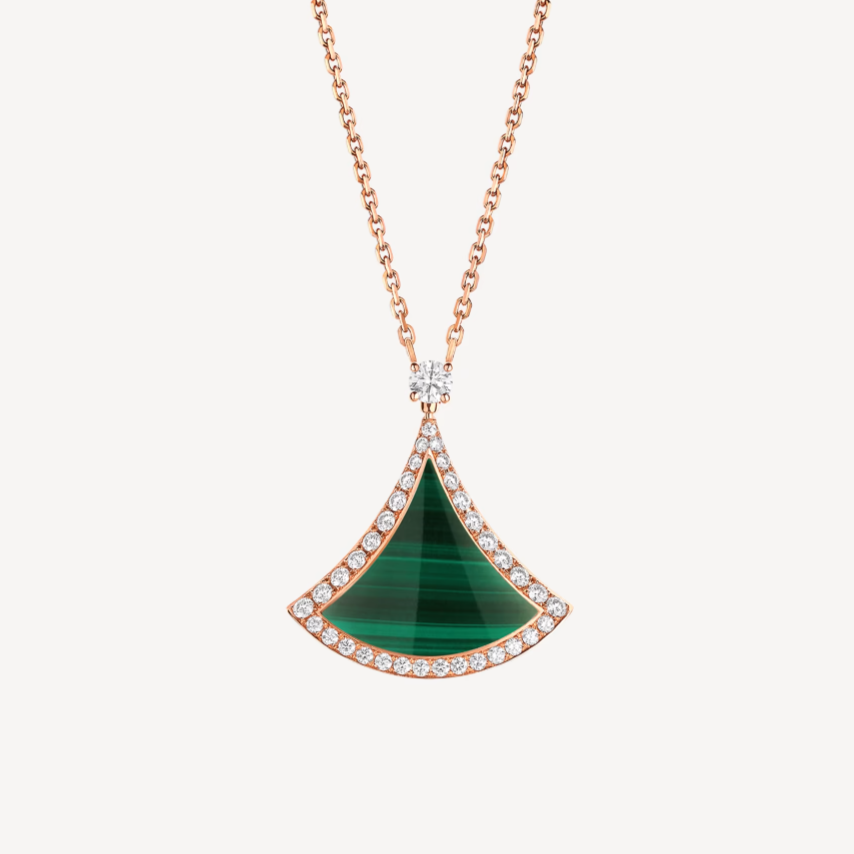 [Glitter Jewelry]DREAM MALACHITE DIAMOND PAVED PINK GOLD NECKLACE