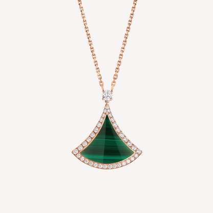 [Glitter Jewelry]DREAM MALACHITE DIAMOND PAVED PINK GOLD NECKLACE