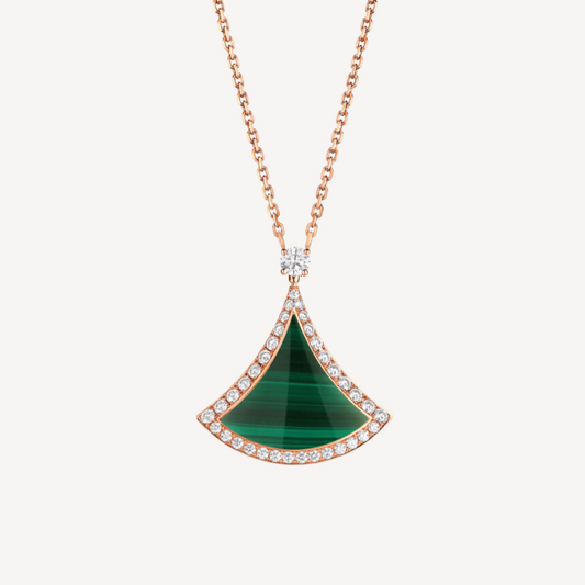 [Glitter Jewelry]DREAM MALACHITE DIAMOND PAVED PINK GOLD NECKLACE