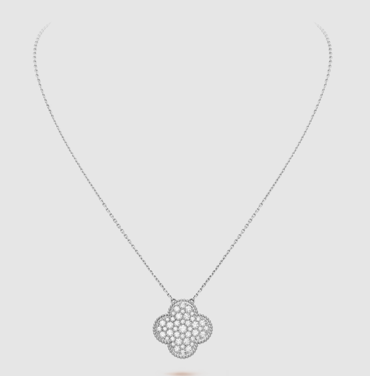 [Glitter Jewelry]CLOVER 25MM LARGE PENDANT DIAMOND PAVED SILVER NECKLACE