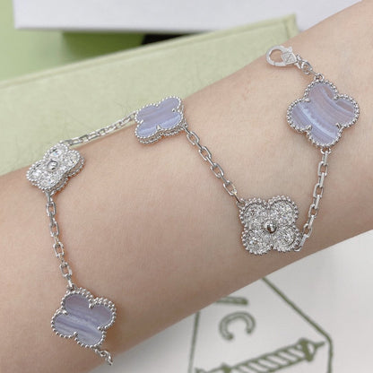 [Glitter Jewelry]CLOVER  5 MOTIF DIAMOND PURPLE CHALCEDONY BRACELET SILVER