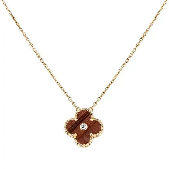 [Glitter Jewelry]CLOVER 15MM DIAMOND AND YELLOW TIGER'S EYE AGATE necklace