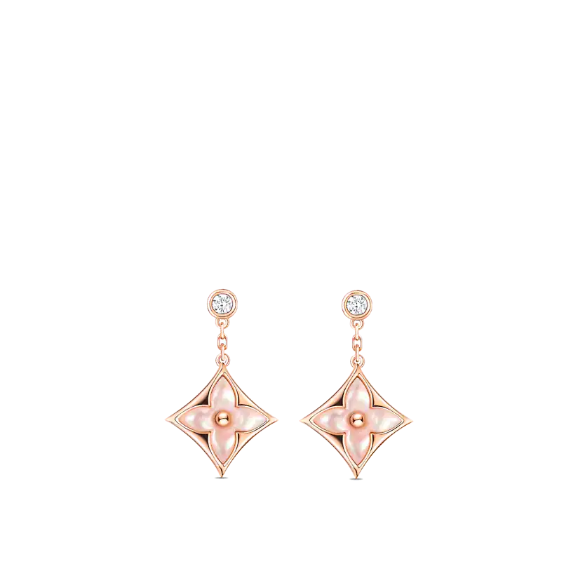 [Glitter Jewelry]DOUBLE STAR PINK GOLD MOP DROP EARRINGS