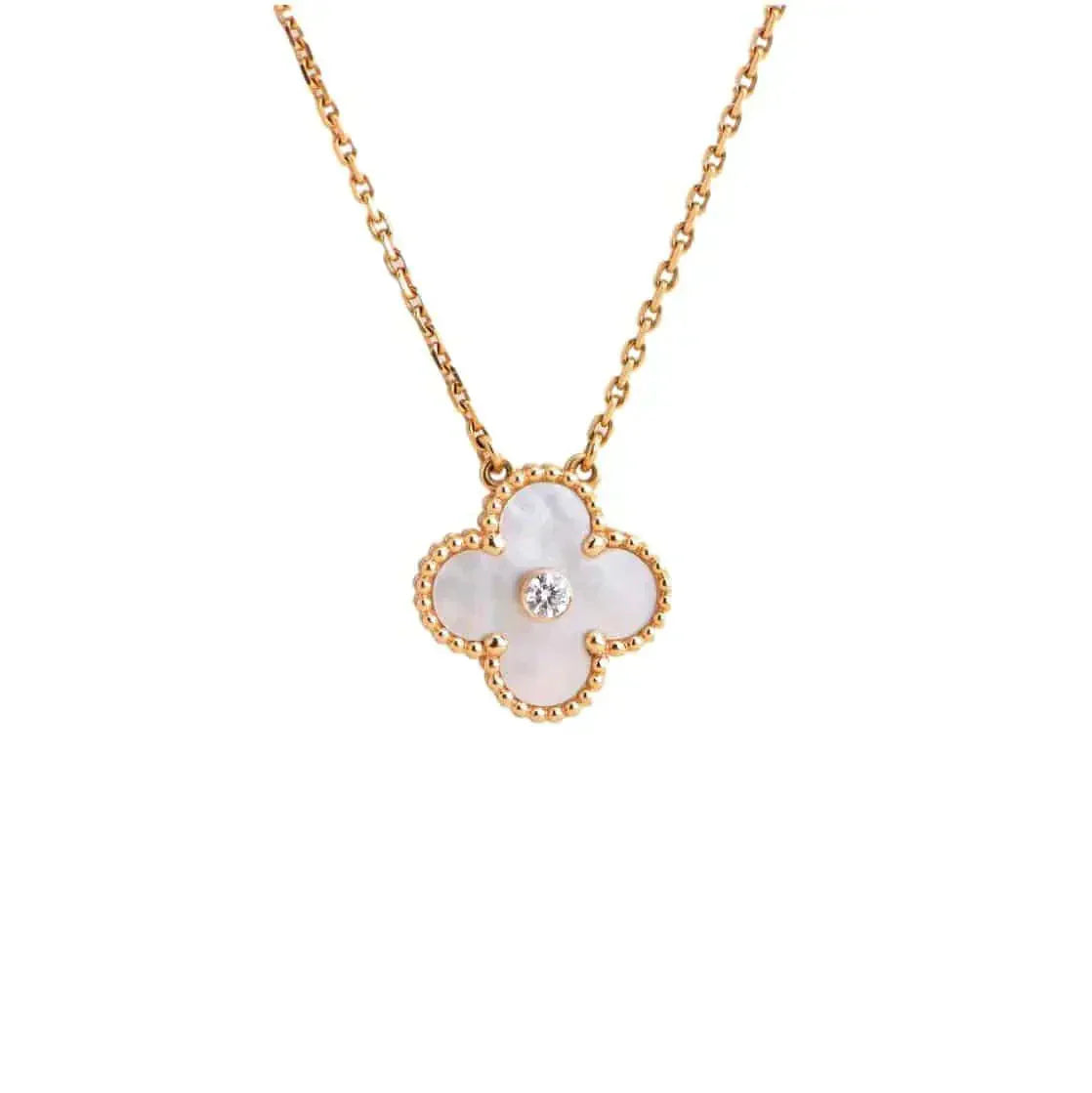 [Glitter Jewelry]CLOVER 15MM DIAMOND WHITE FRITILLARIA NECKLACE