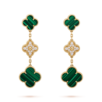 [Glitter Jewelry]CLOVER EARRINGS GOLD MALACHITE DIAMOND 3 MOTIF