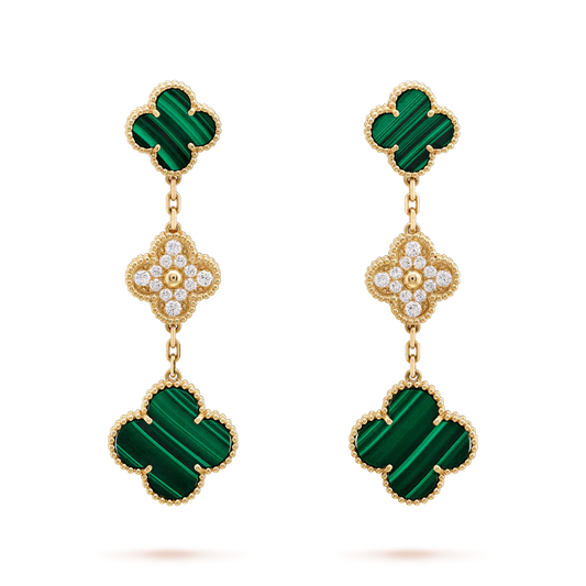 [Glitter Jewelry]CLOVER EARRINGS GOLD MALACHITE DIAMOND 3 MOTIF